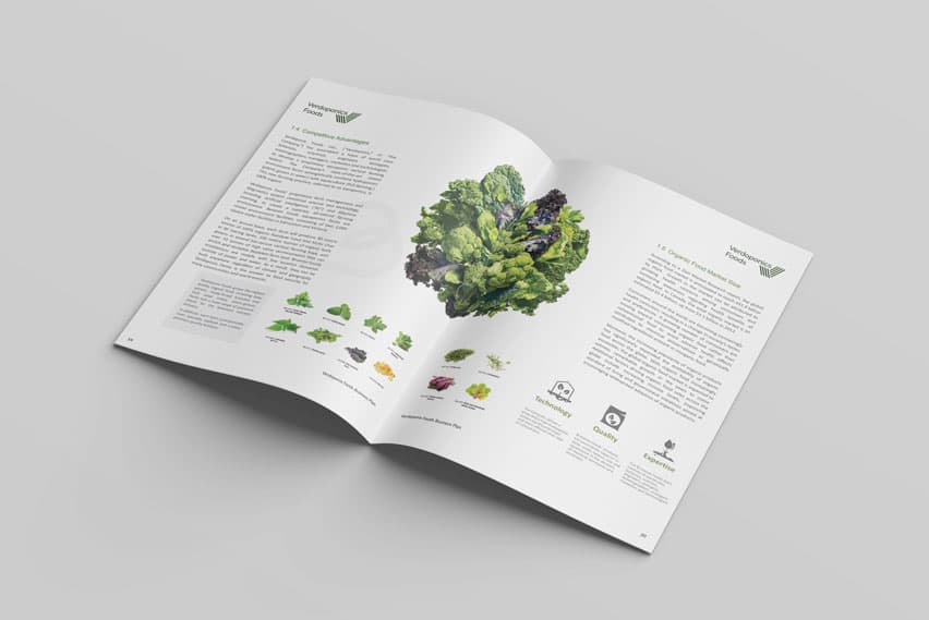 Verdeponix aquaponics business plan, open spread with farm renderings