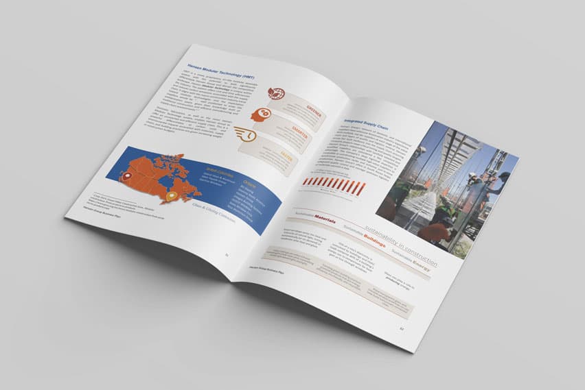 Hansen Window Walls business plan, open spread with architectural photography