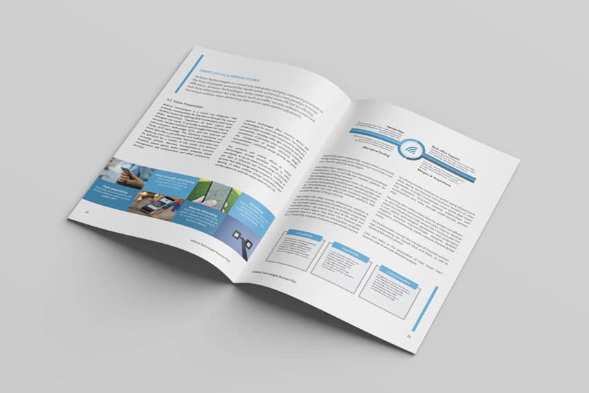 Halo Smart City business plan, open spread with network schematics